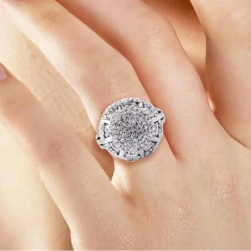 White Austrian Crystal Floral Ring in Sterling Silver